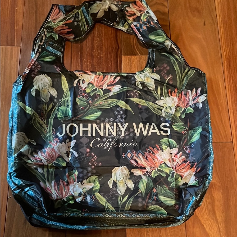 Black Floral Johnny Was Fold-up Tote bag